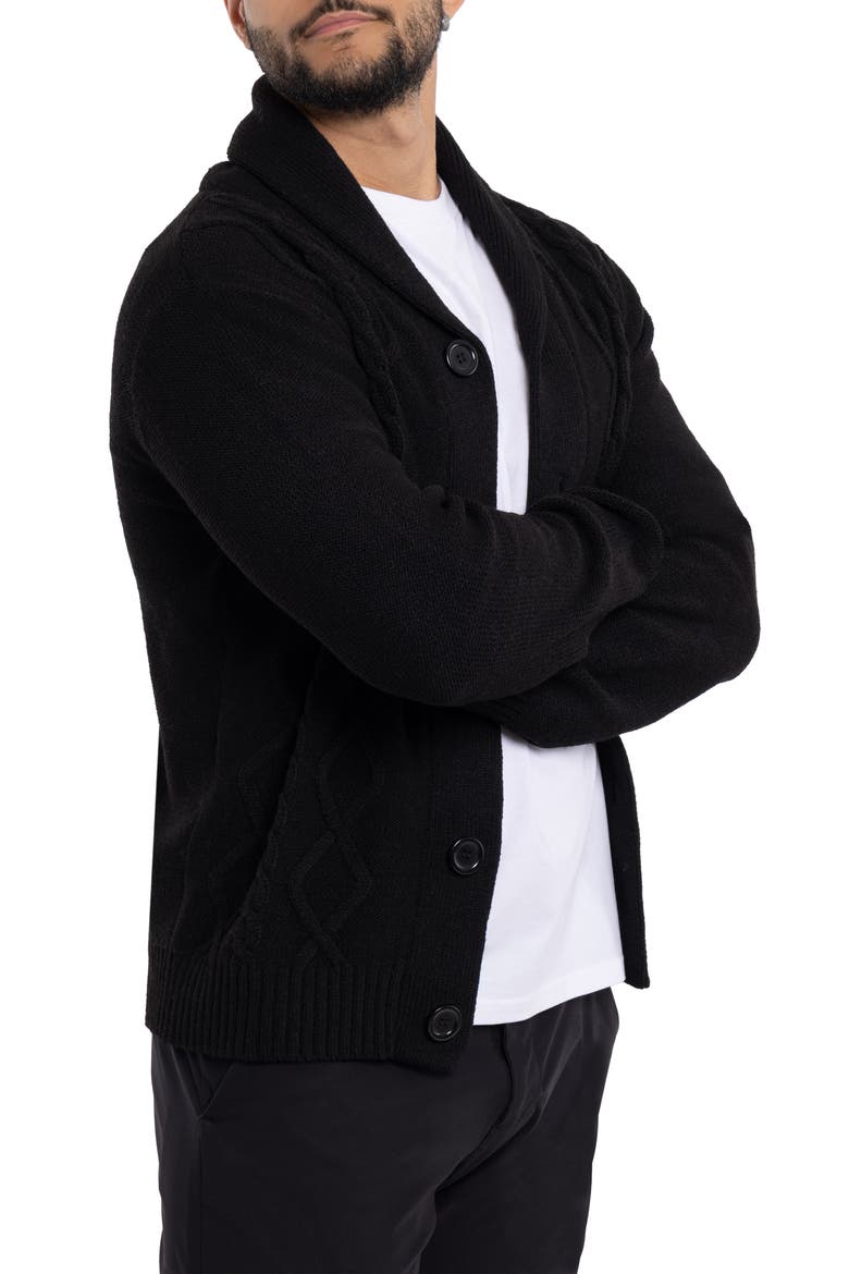 Cable Knit Button-Down Sweater, Alternate, color, BLACK