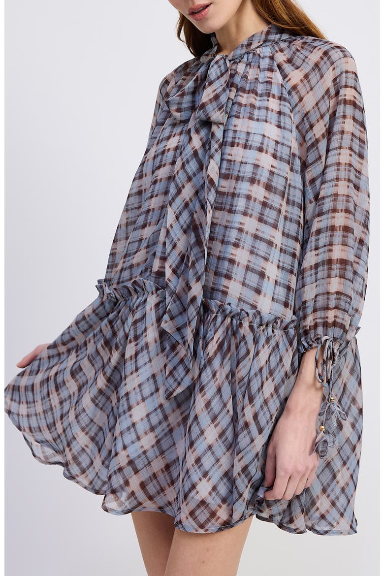 Briar Plaid Long Sleeve Minidress, Alternate, color, DUSTY BLUE BROWN