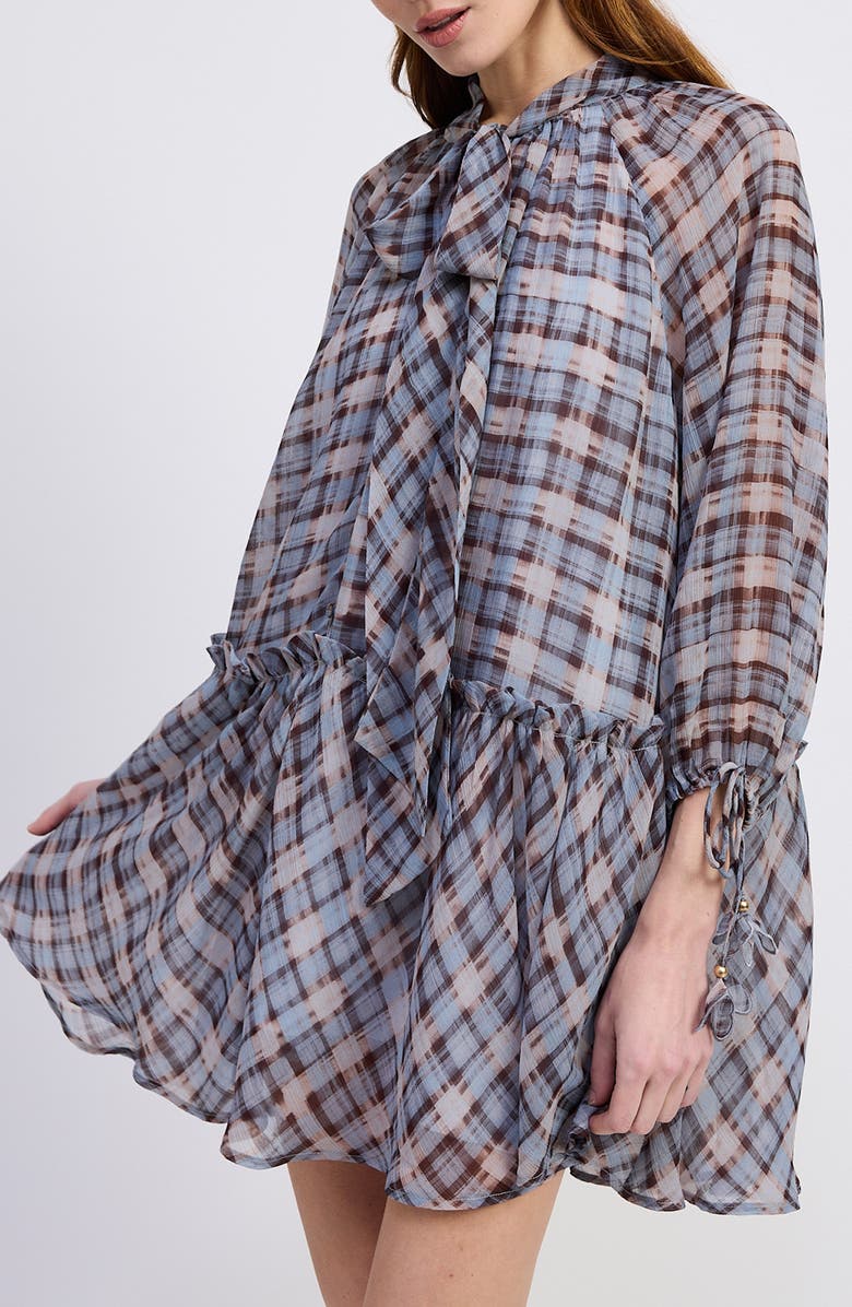 En Saison Briar Plaid Long Sleeve Minidress, Alternate, color, Dusty Blue Brown