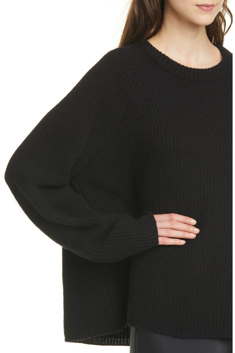 Cashmere Fisherman Sweater, Alternate, color, BLACK