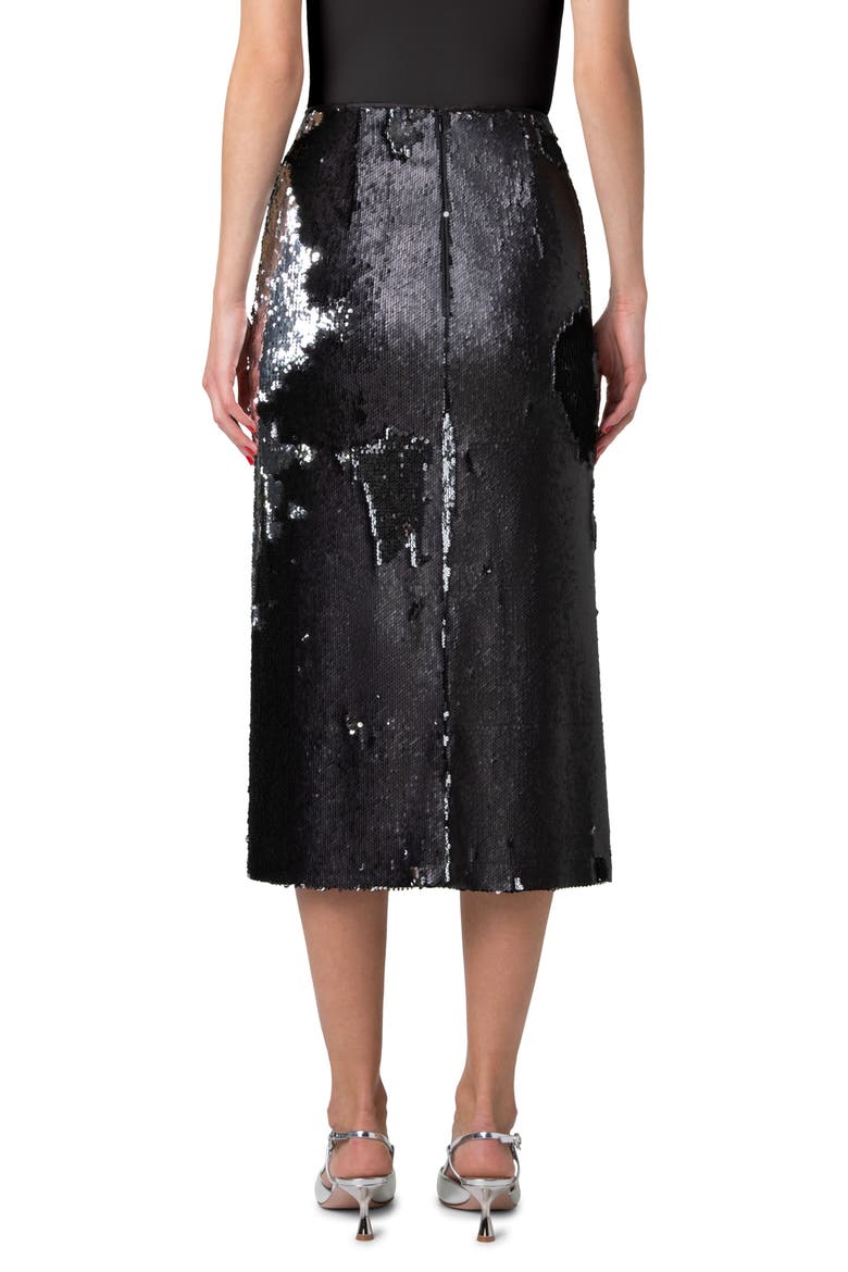 Sequin Side Vent Midi Skirt, Alternate, color, BLACK