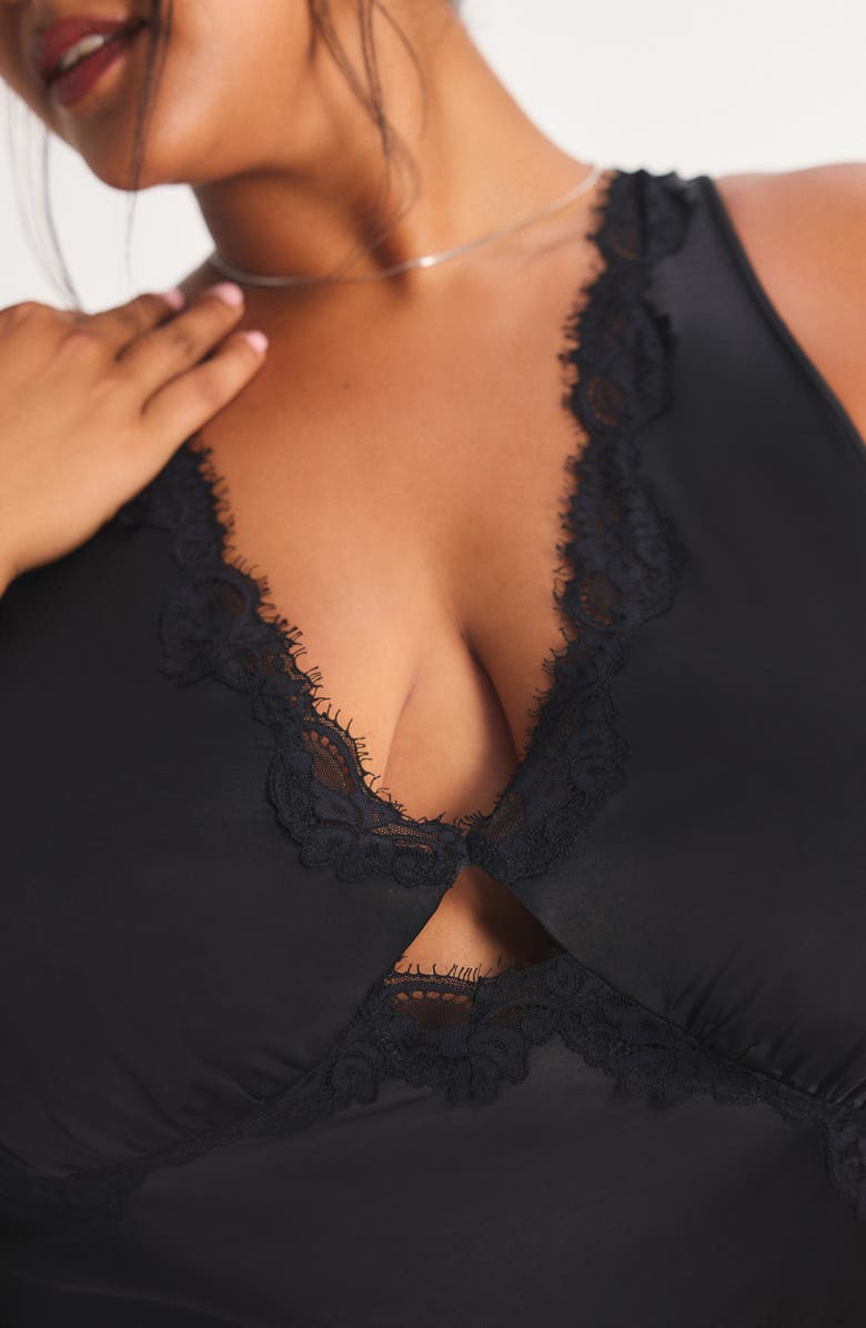 SAVAGE X FENTY Noir Satin Minidress, Alternate, color, Black Caviar