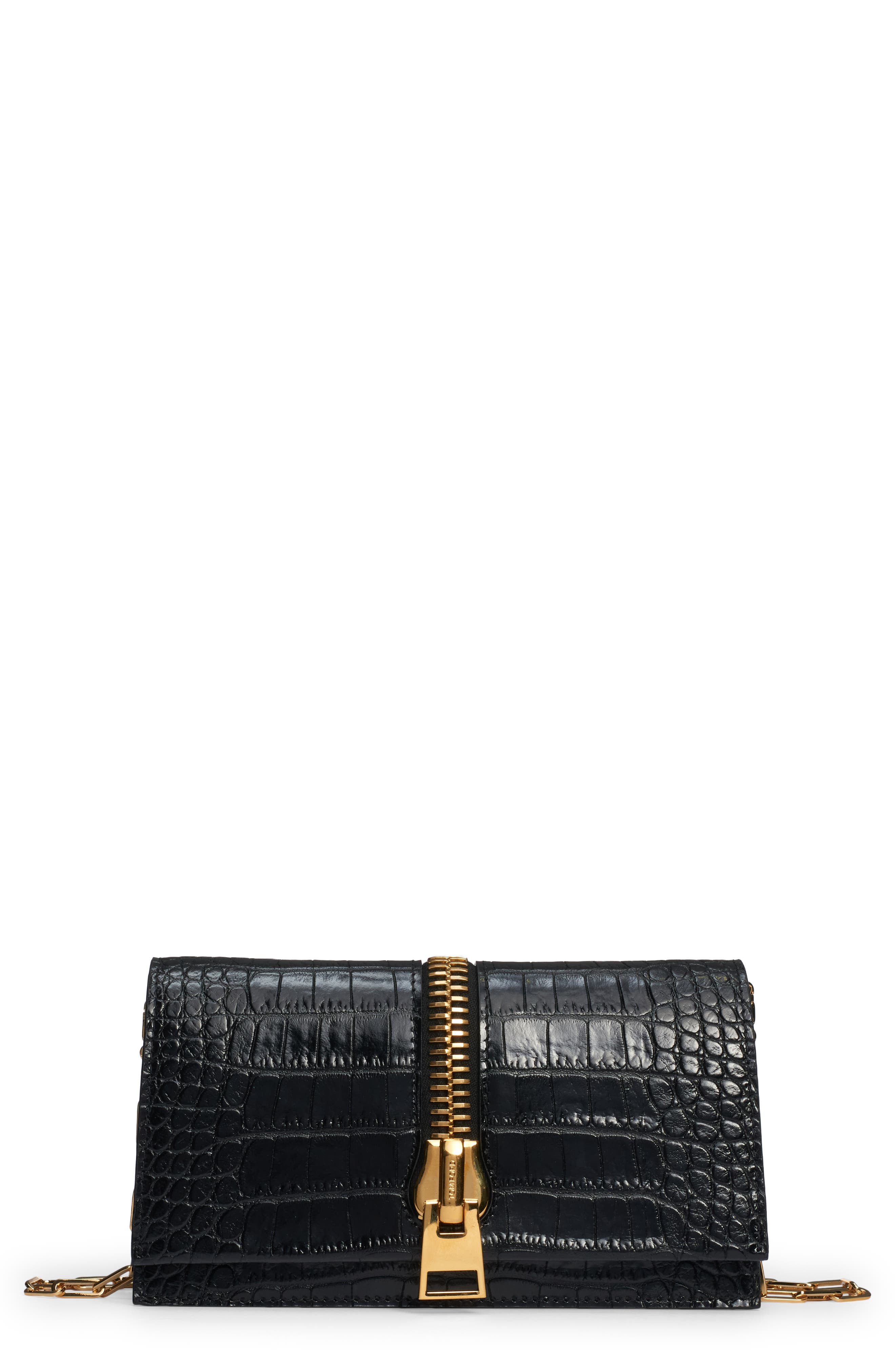 TOM FORD Mini Jennifer Croc Embossed Leather Shoulder Bag, Main, color, 