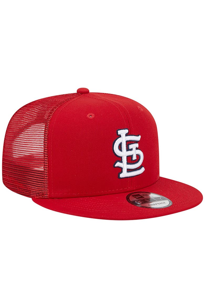 Men's New Era Red St. Louis Cardinals Team Color Trucker 9FIFTY Snapback Hat, Alternate, color, Red