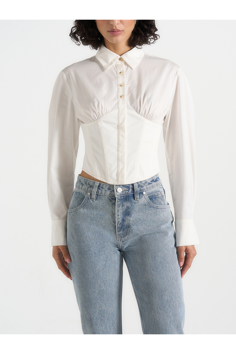 Margot Cotton Corset Shirt, Main, color, White