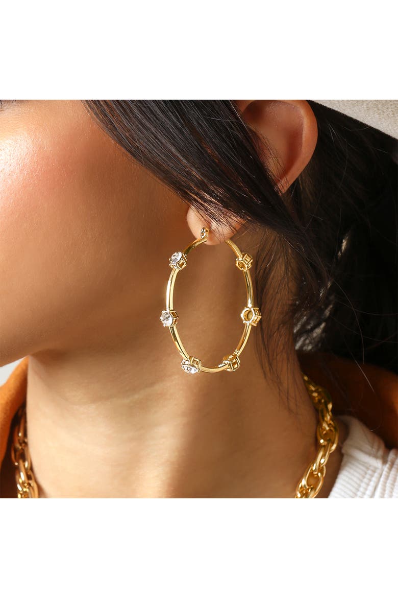 Drop and Hoop Earrings with Crystal Embellishments, Alternate, color, Gold