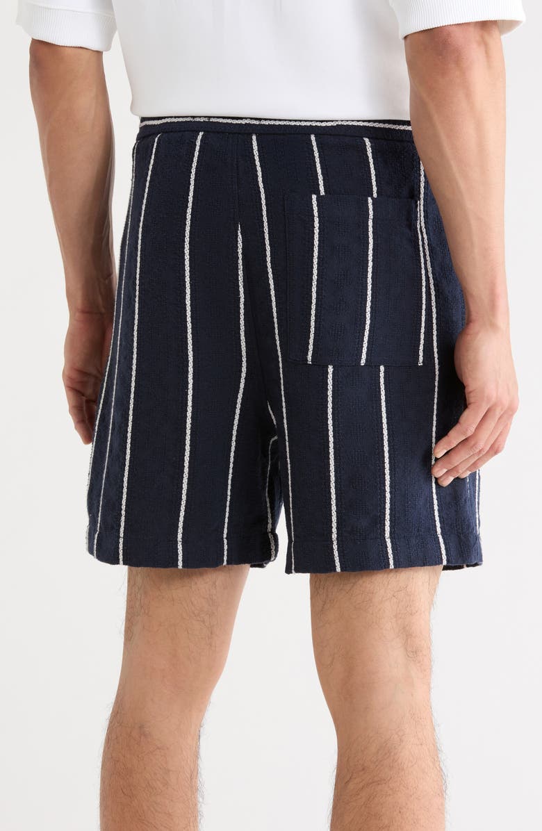 DENIM AND FLOWER Textured Drawstring Shorts, Alternate, color, Navy/ White Vertical Stripes