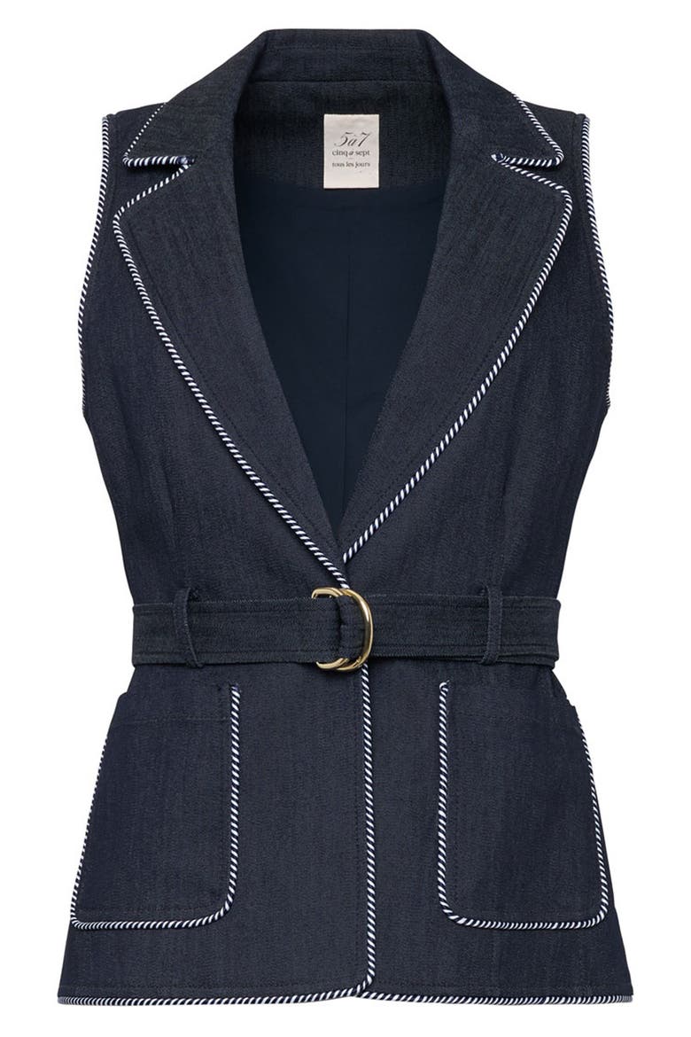 Andrea Whipstitch Trim Denim Vest, Alternate, color, INDIGO