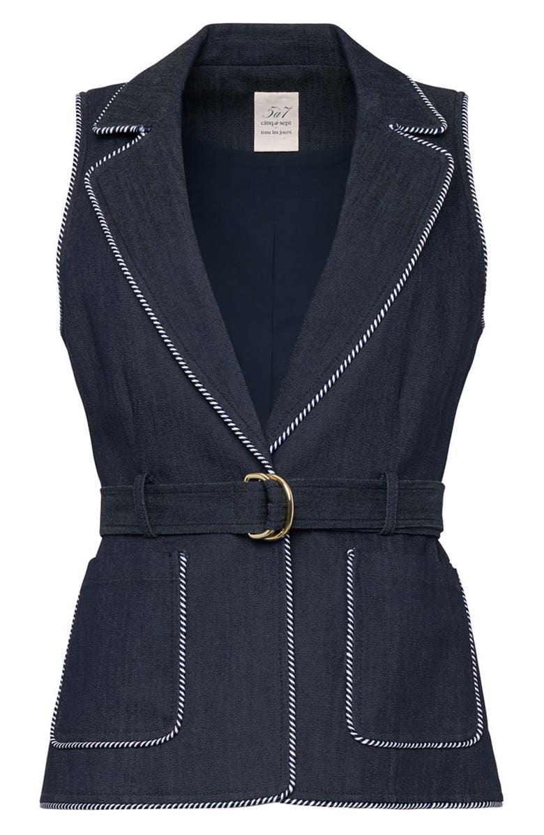 Cinq à Sept Andrea Whipstitch Trim Denim Vest, Alternate, color, Indigo