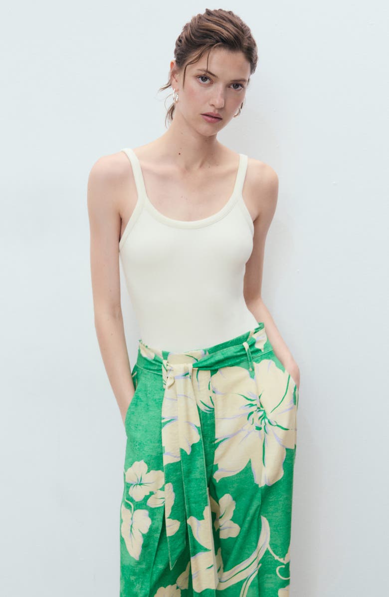 MANGO Floral Belted Pants, Alternate, color, Green