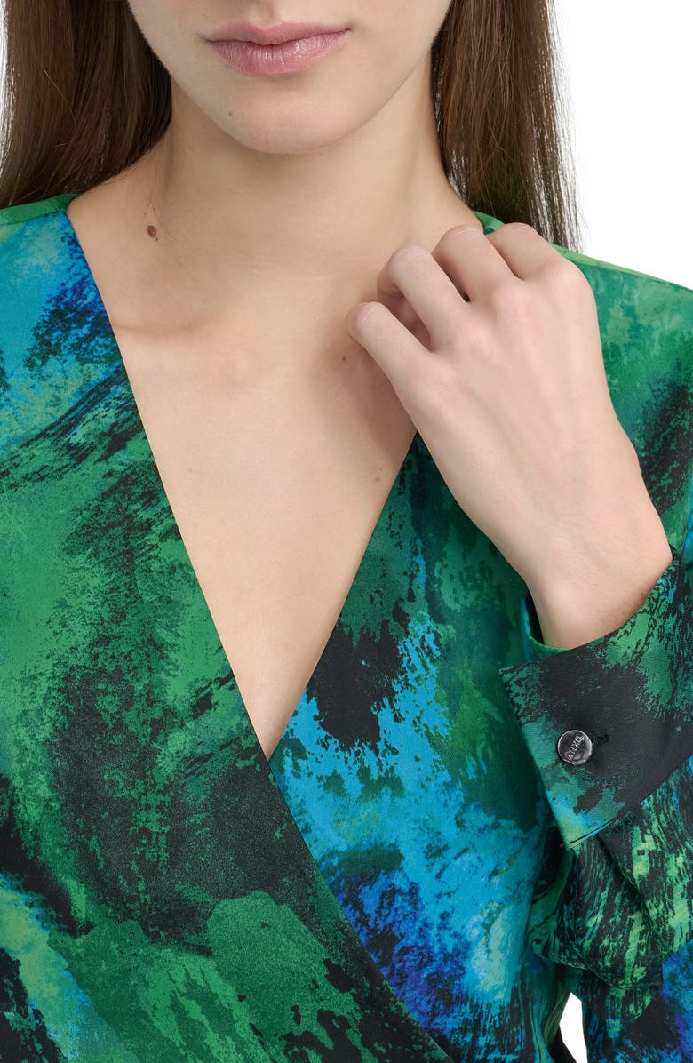 DKNY Long Sleeve Faux Wrap Midi Dress, Alternate, color, Black/ Green