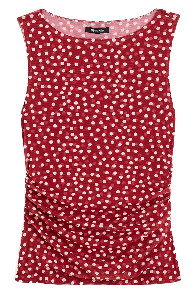 Cinched Double Layer Mesh Top, Alternate, color, RED CURRANT
