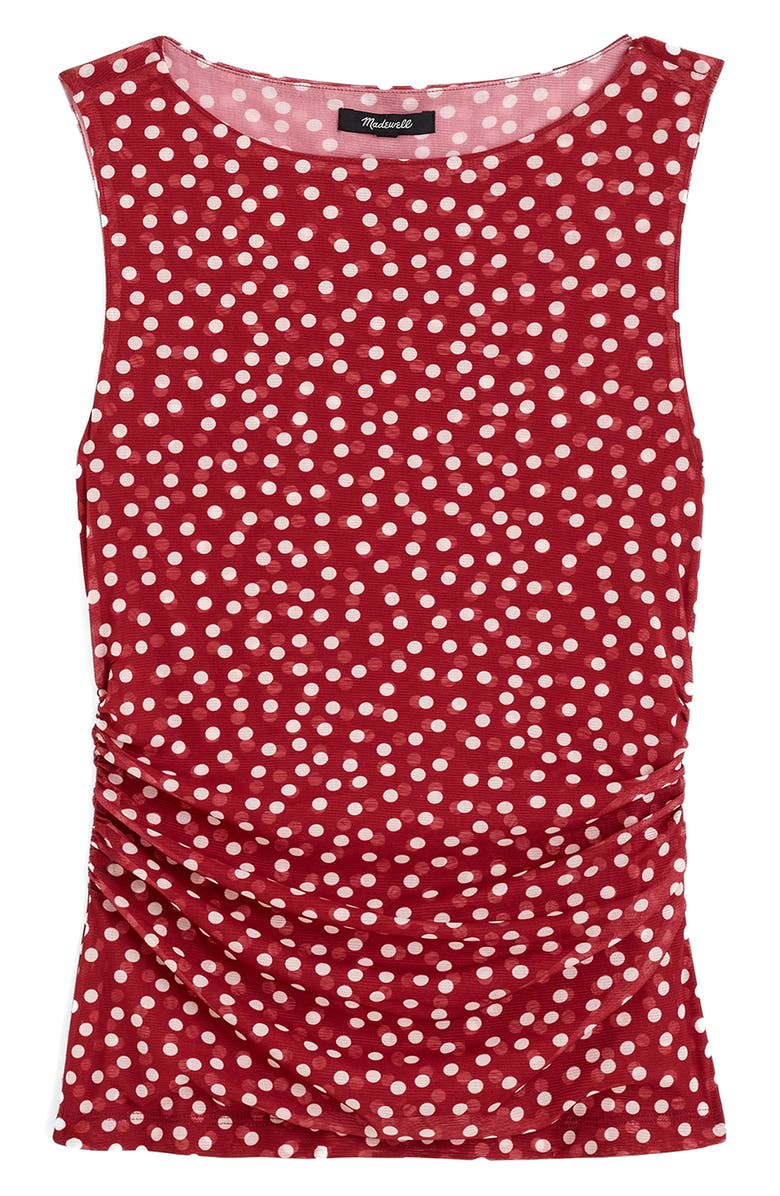 Madewell Cinched Double Layer Mesh Top, Alternate, color, Red Currant