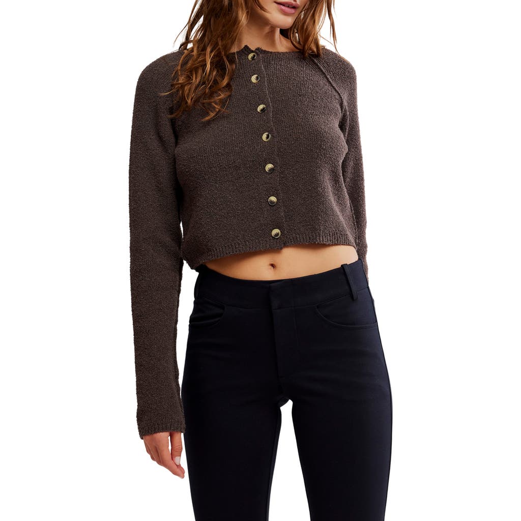 Shop Free People Sydney Boxy Crop Cardigan In Chocolate Torte