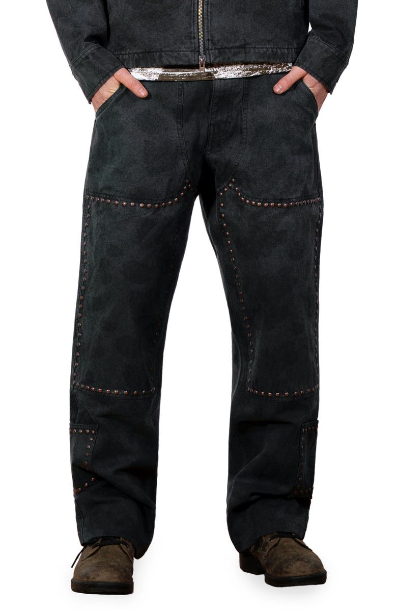 PLEASURES Cowhide Print Stud Double Knee Pants, Main, color, Black