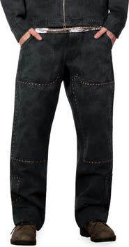 PLEASURES Cowhide Print Stud Double Knee Pants