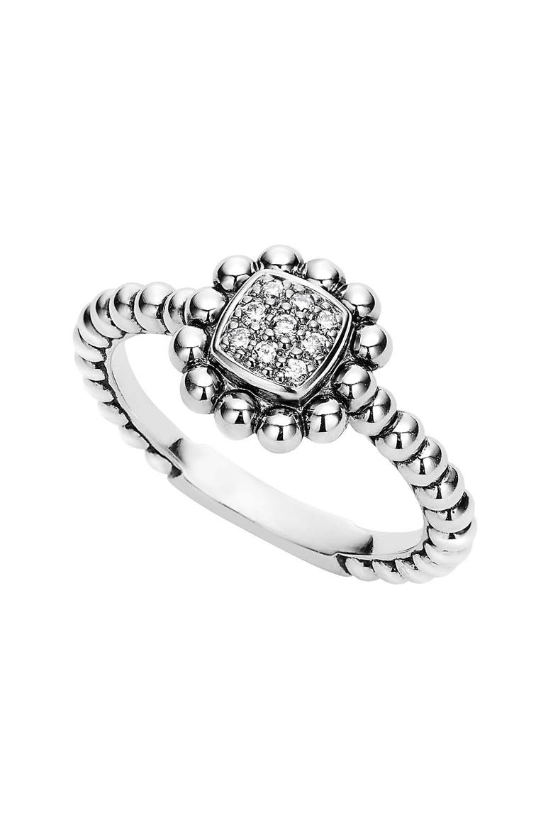 Caviar Spark Diamond Square Ring, Main, color, SILVER/ DIAMOND