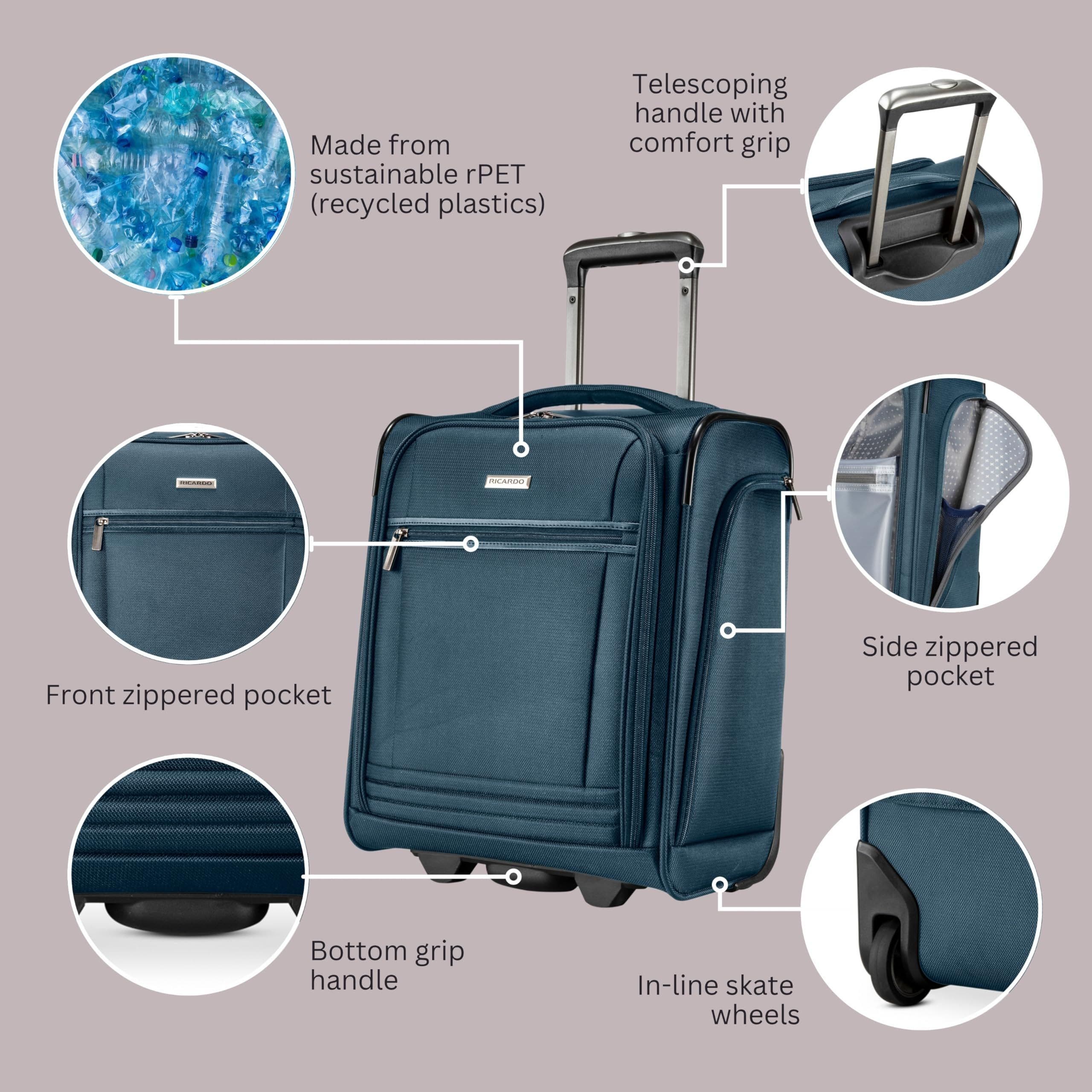 Ricardo Beverly Hills Avalon 28L Under the Seat Carry On Luggage Sustainable Travel Bag, Alternate, color, Serengeti Night