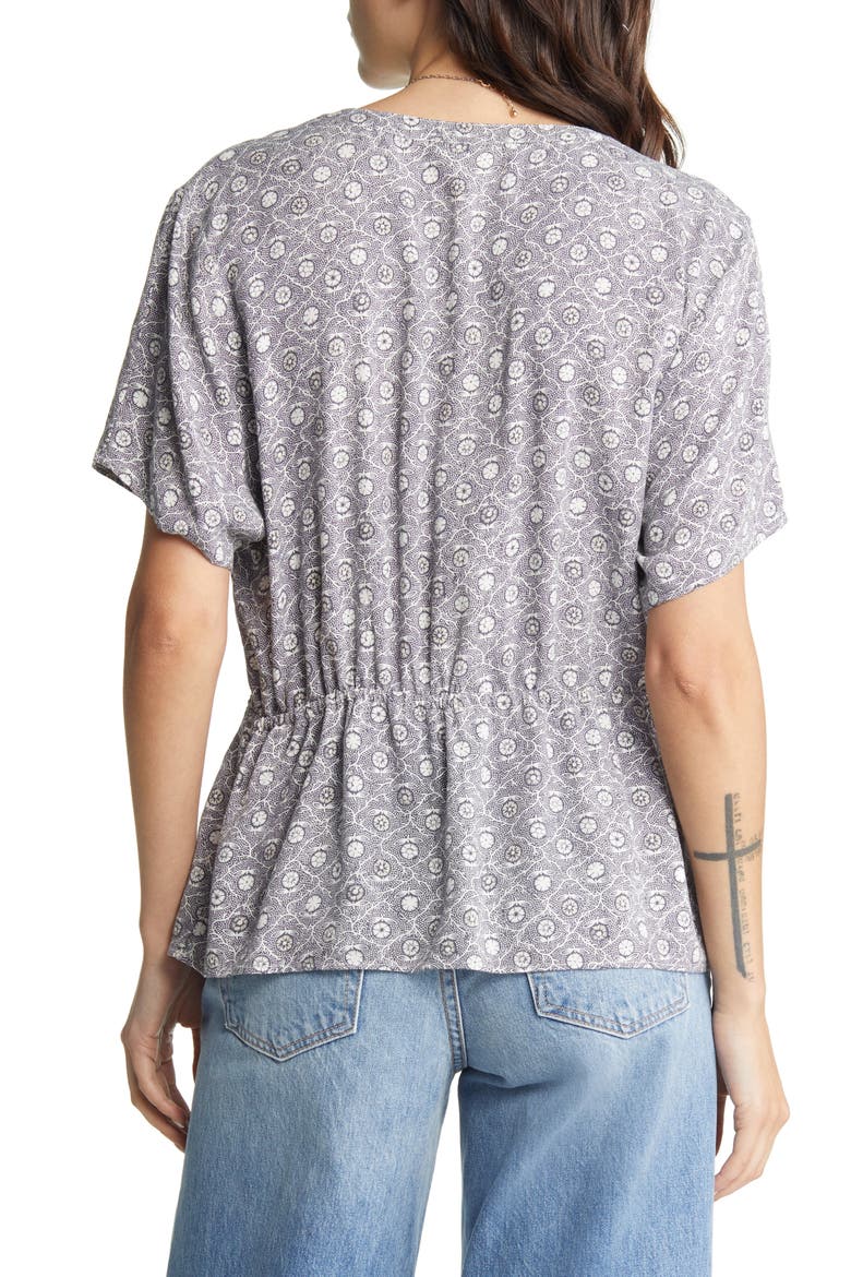 Floral Drawstring Waist Top, Alternate, color, GREY- IVORY DAISYFOULARD