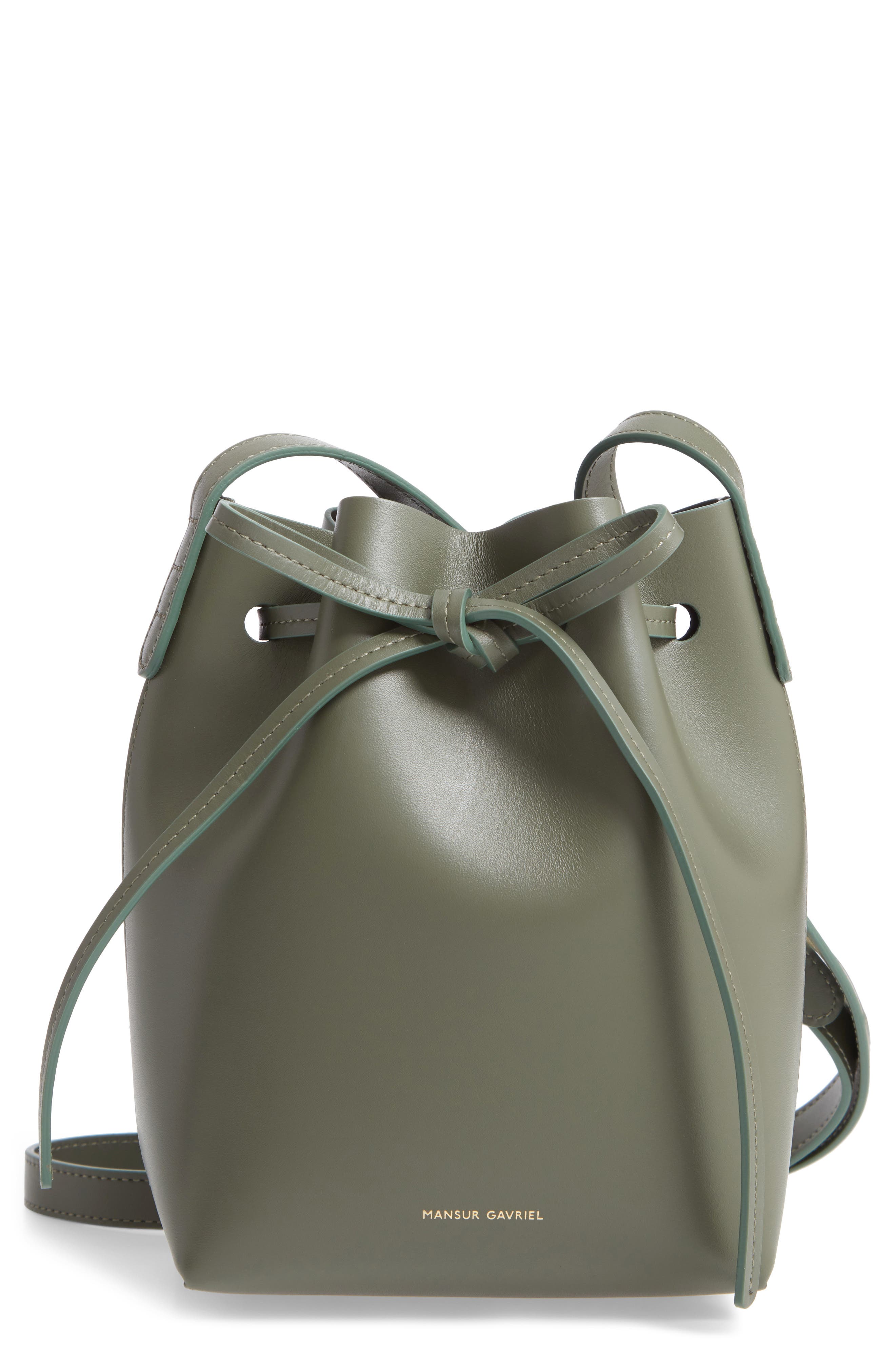 Mini Mini Leather Bucket Bag, Main, color, LEAF