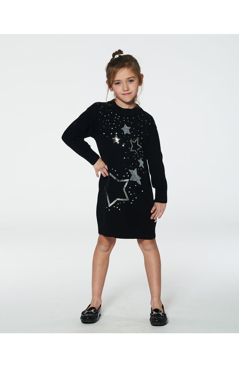 Deux par Deux Girl's Knitted Dress With Sequins Black, Alternate, color, 