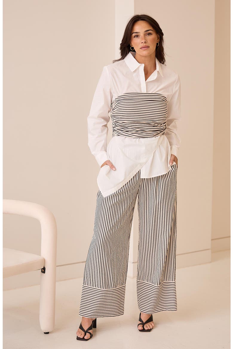 Portia Stripe Drawstring Pants, Alternate, color, WHITE W BLACK STRIPE