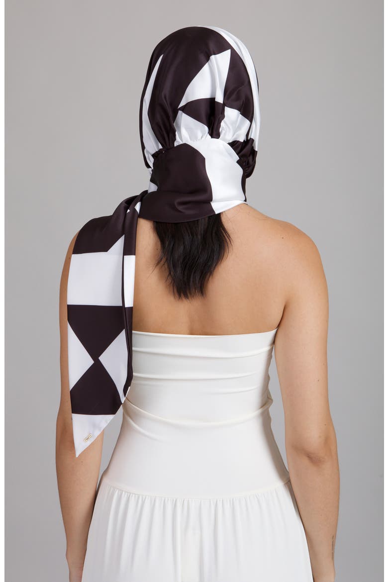 Babs Geometric Satin Head Scarf, Alternate, color, BLACK/ WHITE