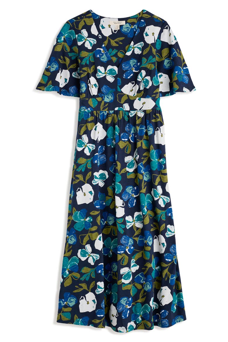 Chateaux Floral Print Organic Cotton Midi Dress, Alternate, color, LAMORNA BLOOM MARITIME