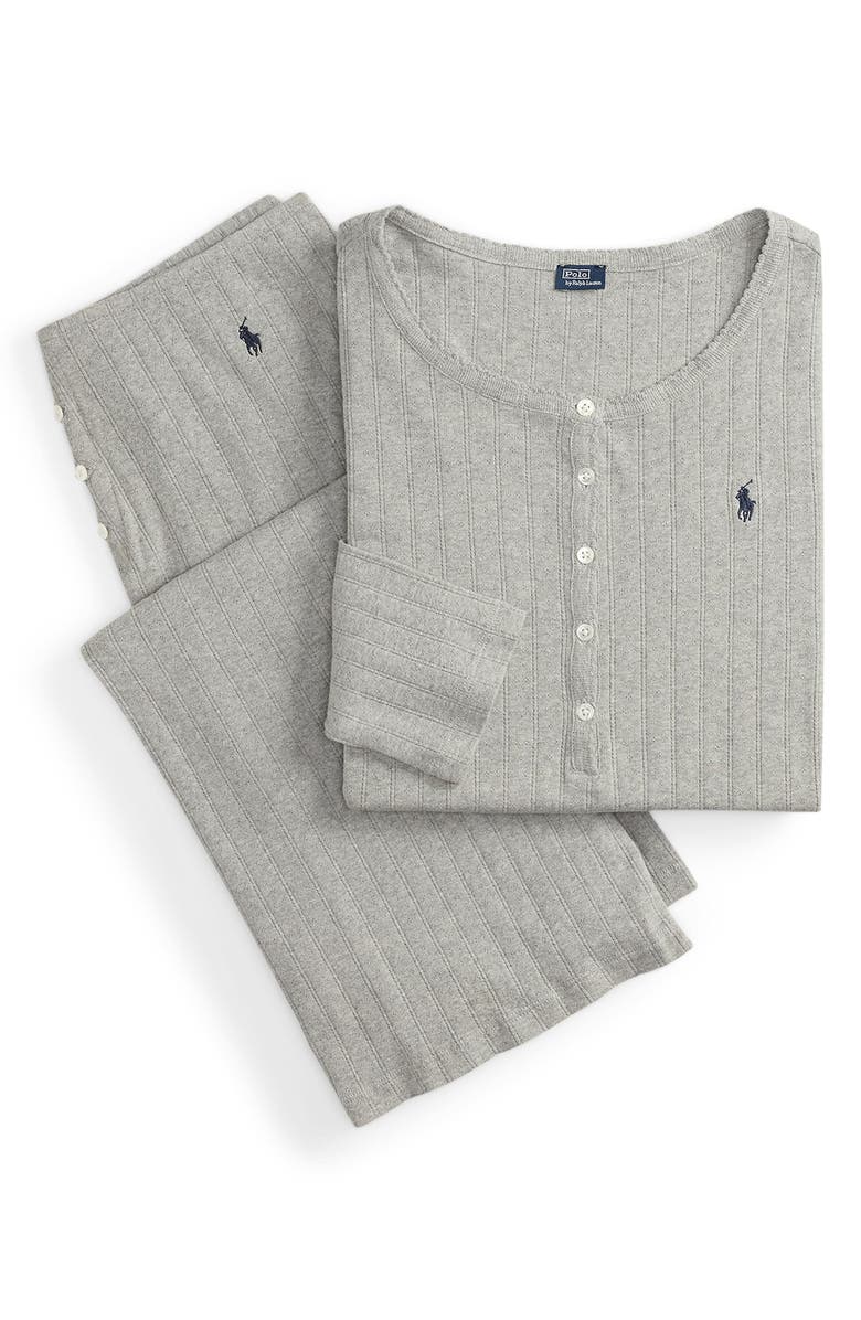 Polo Ralph Lauren Henley Long Pajamas, Alternate, color, Heather Grey