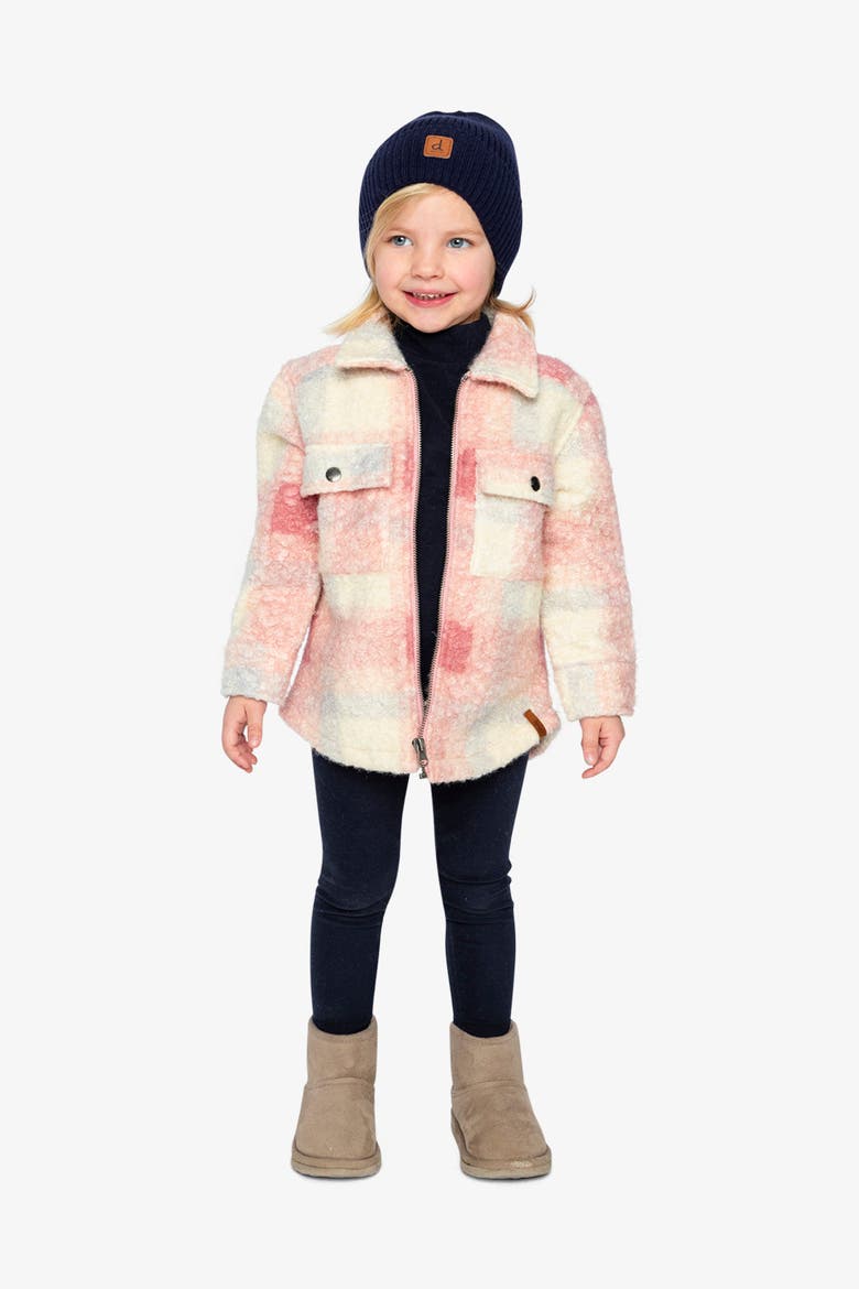 Zipped Plaid Fleece Chest Pockets Overshirt, Alternate, color, Beige and Pink Tiles