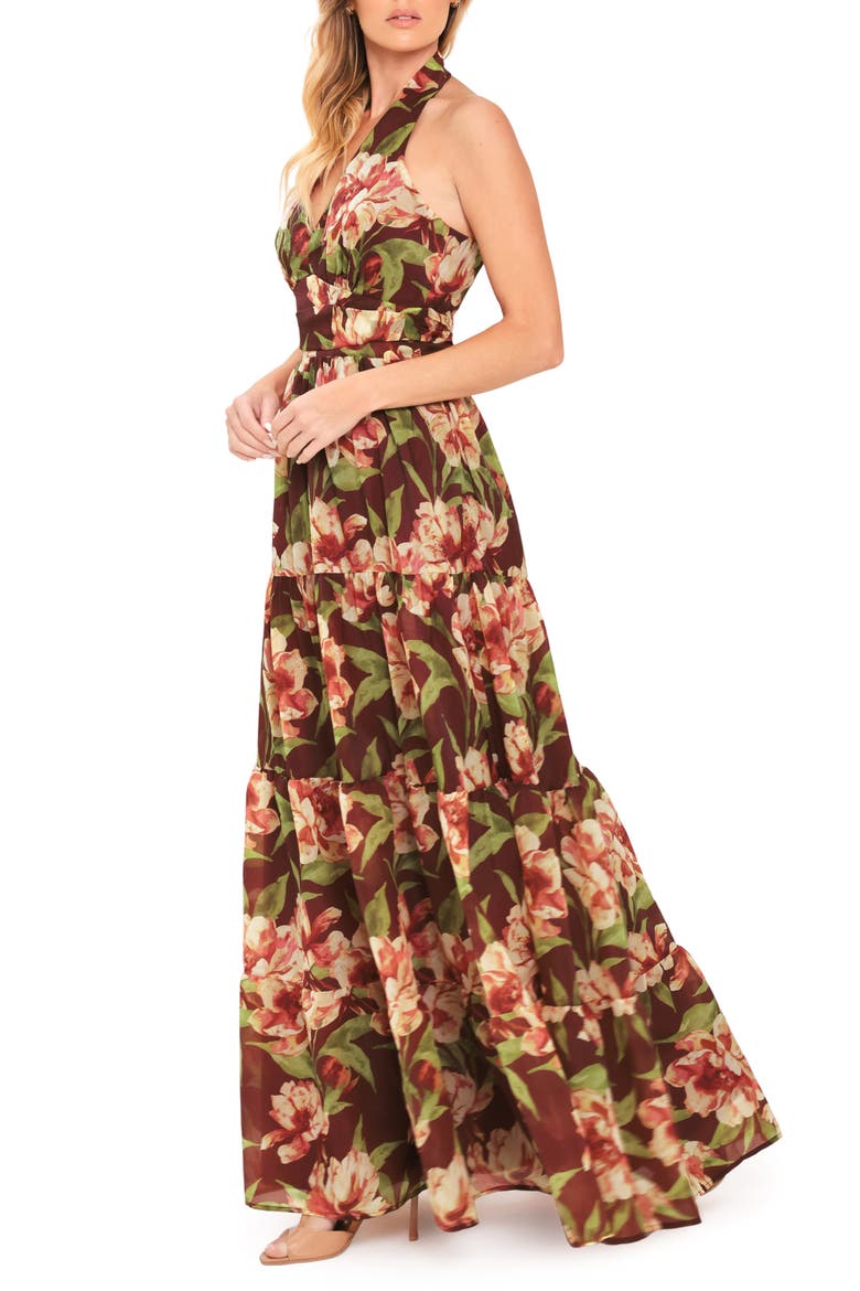 Printed Maxi Halter Dress, Alternate, color, BURGUNDY