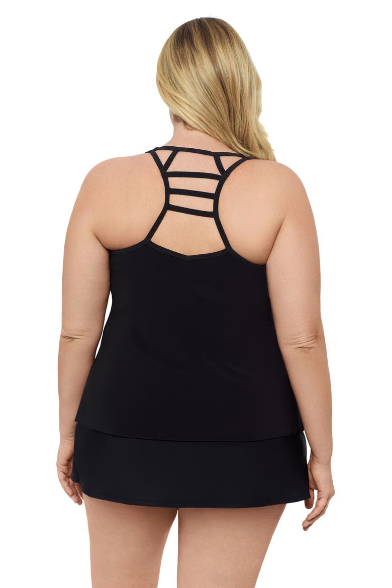 Plus Size V-Neck Full Coverage Ladder Trim Racerback Tankini Swimsuit Top, Alternate, color, Black