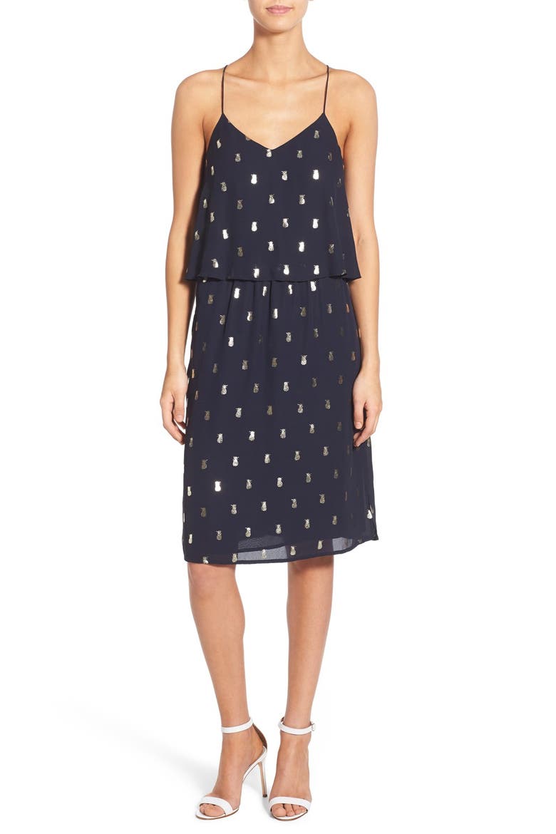 'Ella' Print Popover Dress, Main, color, METALLIC PINEAPPLE