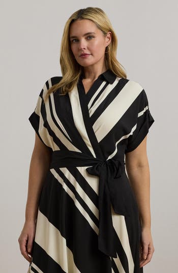 Stripe Belted Crepe Dress