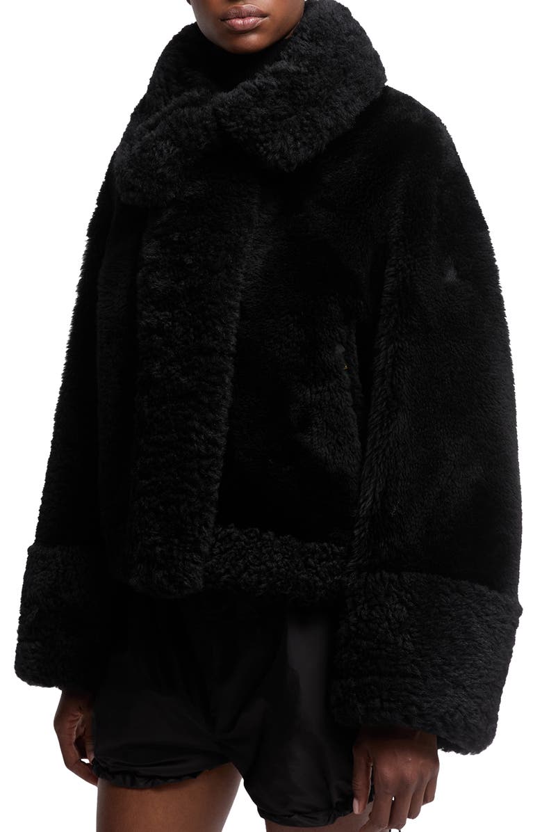 Moncler Gobain Mixed Media Genuine Shearling Jacket, Main, color, Black