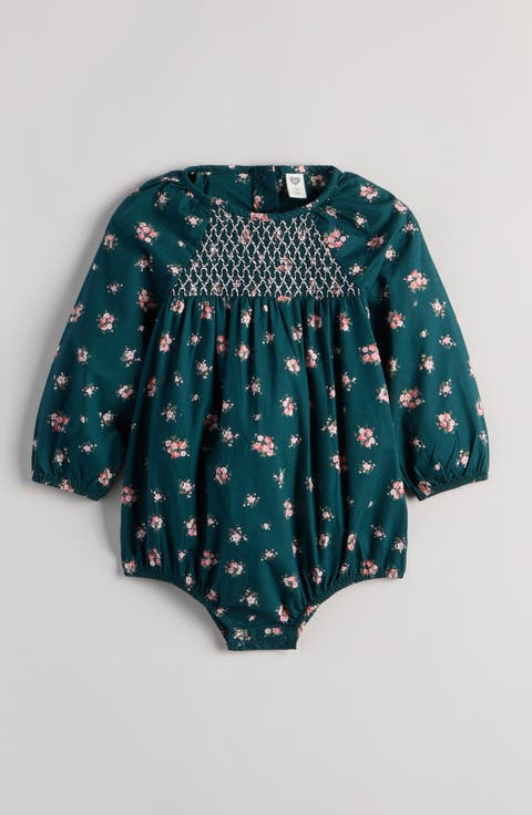Smocked Floral Cotton Romper