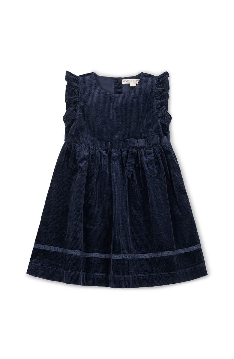 Hope & Henry Kids' Organic Corduroy Flutter Sleeve Jumper Dress, Main, color, Navy Fine Wale