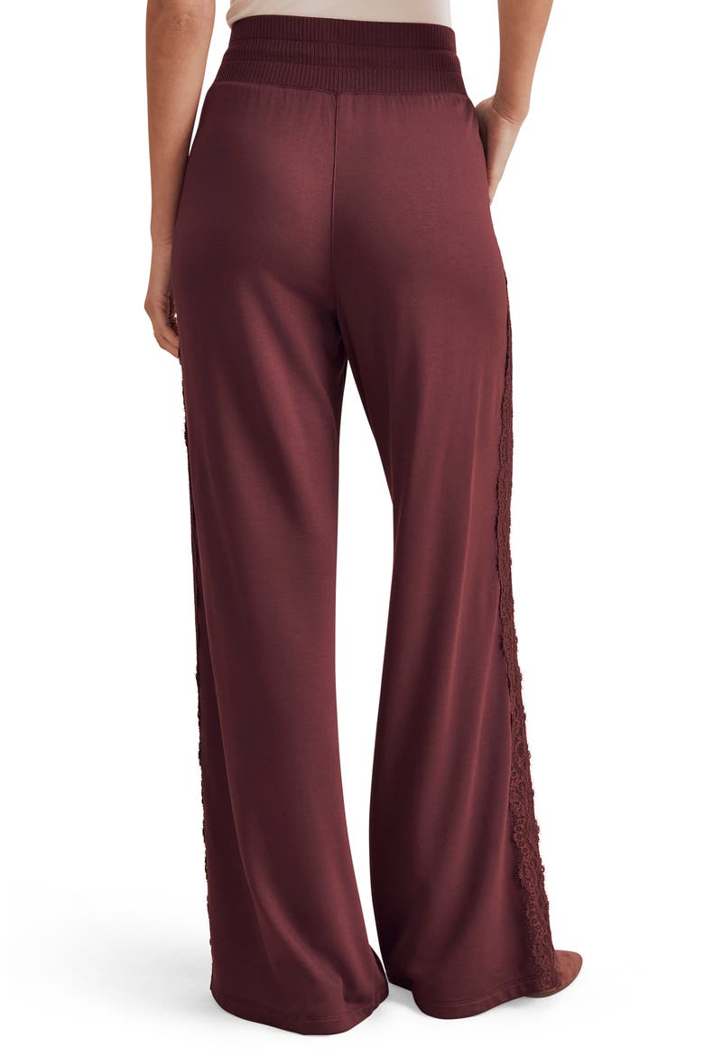 Lace Trim Drawstring Pants, Alternate, color, MERLOT BURGUNDY