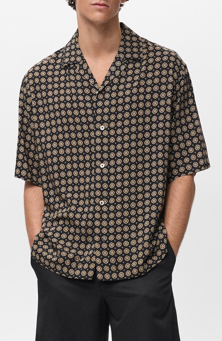 MANGO Print Regular Fit Short Sleeve Button-Up Camp Shirt, Main, color, 