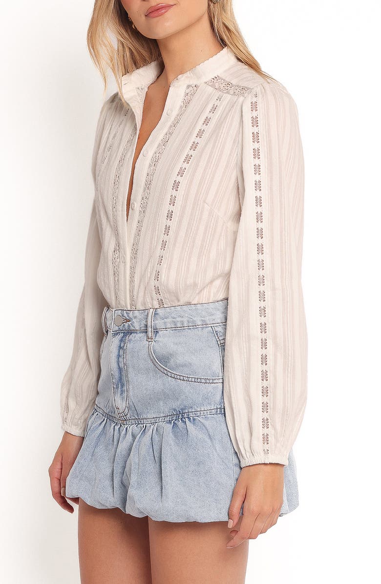 Petal & Pup Nea Lace Detail Front Button Shirt, Alternate, color, White