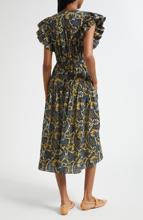 Ulla Johnson Kairi Flutter Sleeve Midi Dress In Blue