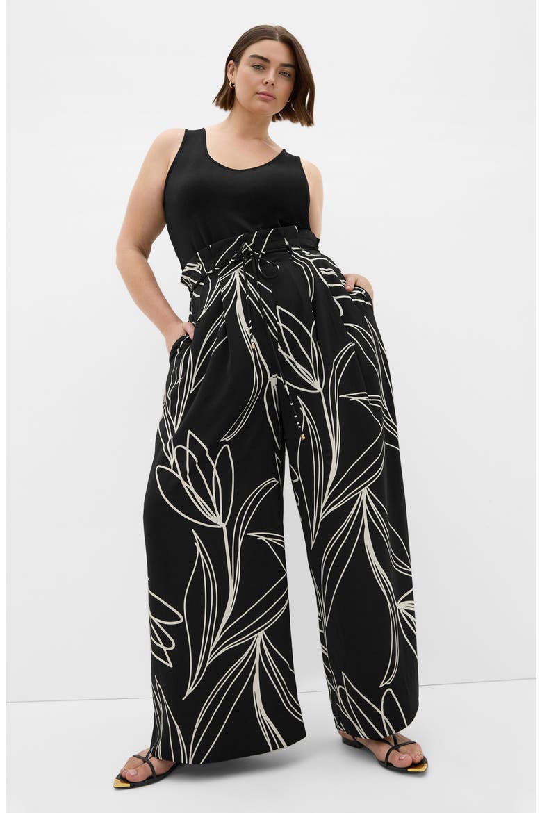 Shania Paperbag Waist Wide Leg Pants, Alternate, color, BLACK BLOOM