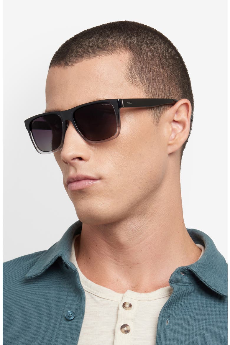 57mm Gradient Polarized Square Sunglasses, Alternate, color, BLACK GREY/ GREY SF POLAR