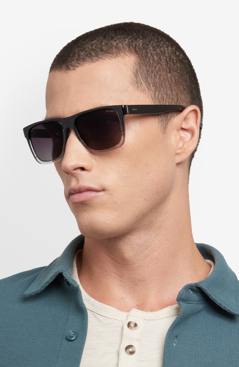 BOSS 57mm Gradient Polarized Square Sunglasses, Alternate, color, Black Grey/ Grey Sf Polar