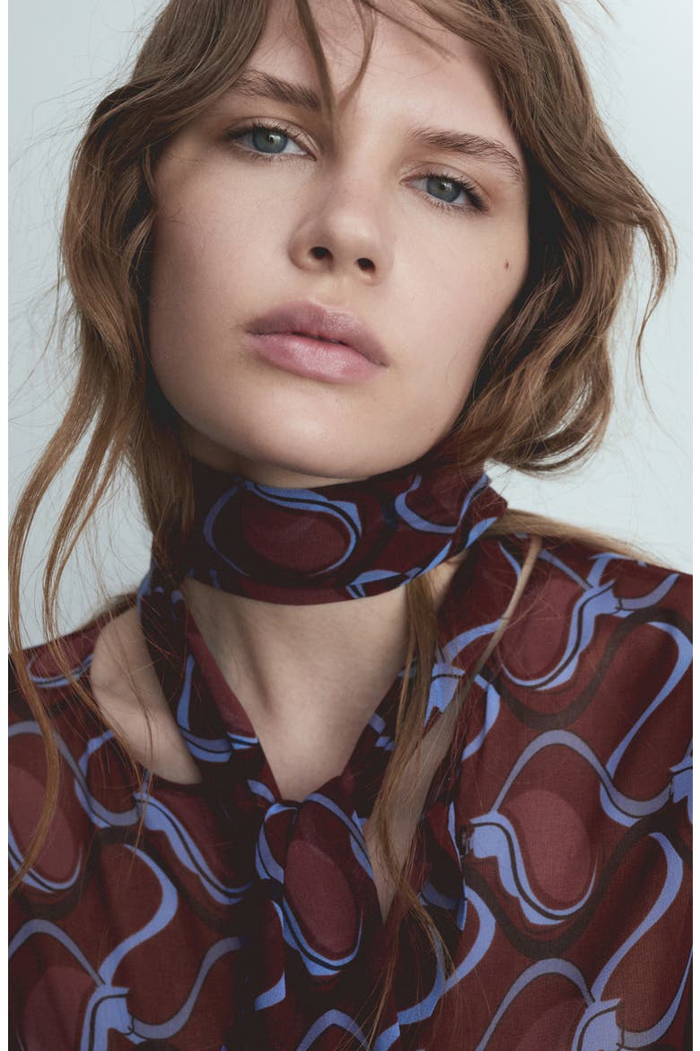 Bow Button-Up Shirt, Alternate, color, MAROON