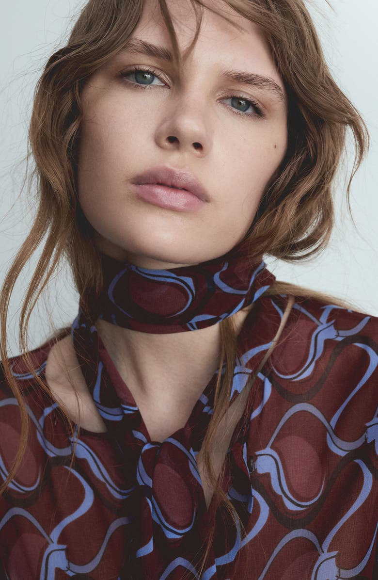 MANGO Bow Button-Up Shirt, Alternate, color, Maroon