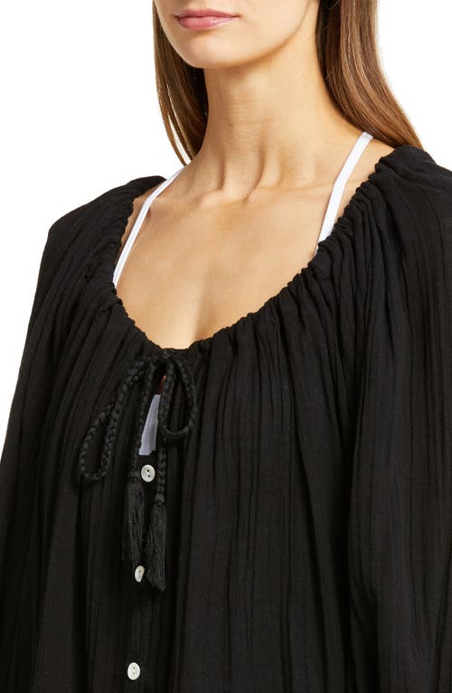 Vitamin A ® Costa Three-quarter Sleeve Cotton Cover-up Tunic In Black Organic Crinkle Cotton