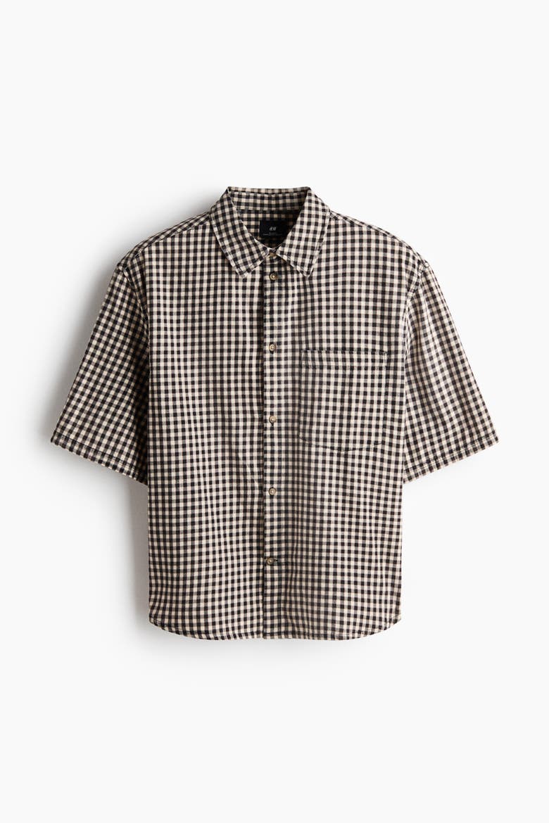 Relaxed Fit Short-sleeved Cotton Shirt, Main, color, Black/checked