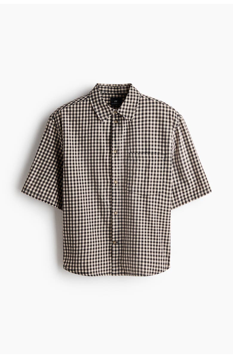 H&M Relaxed Fit Short-sleeved Cotton Shirt, Main, color, Black/Checked