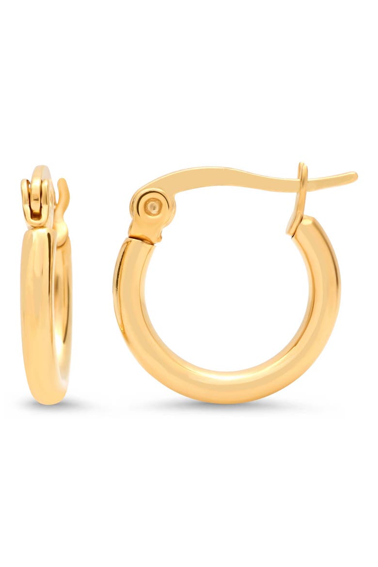 18k Gold Plated 12mm Hoop Earrings, Main, color, GOLD